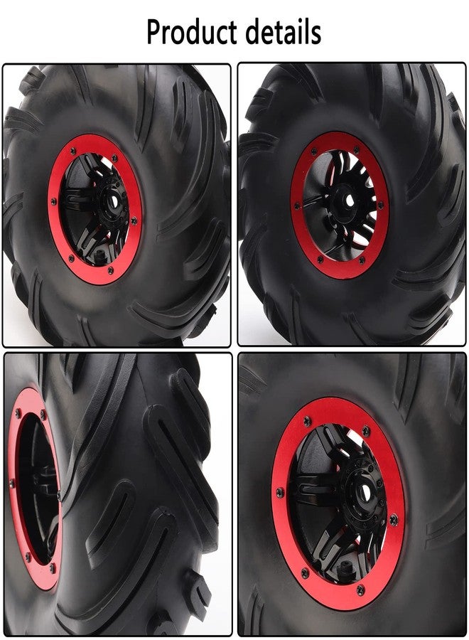 Rchobbytop 4pcs RC 2.2 Inch Crawler Tires Inflatable OD 140mm Mud Badland Tractor Tread Tyres and 12mm Wheel Rims Lock Nuts for 1:10 Monster Truck Crawling Car Traxxas Maxx Axial RC4WD, Red - Image 3